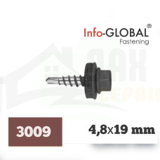 Покрівельні саморізи до металу Info-Global 4,8 х 19 RAL 3009, (250 шт)