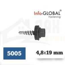 Покрівельні саморізи до металу Info-Global 4,8 х 19 RAL 5005, (250 шт)