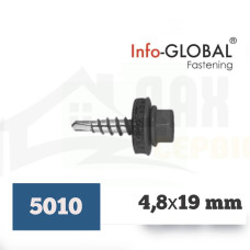Покрівельні саморізи до металу Info-Global 4,8 х 19 RAL 5010, (250 шт)