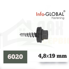 Покрівельні саморізи до металу Info-Global 4,8 х 19 RAL 6020, (250 шт)