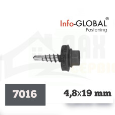 Покрівельні саморізи до металу Info-Global 4,8 х 19 RAL 7016, (250 шт)