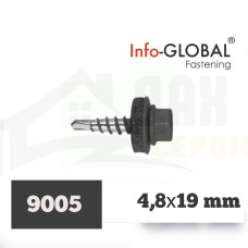 Покрівельні саморізи до металу Info-Global 4,8 х 19 RAL 9005, (250 шт)
