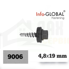 Покрівельні саморізи до металу Info-Global 4,8 х 19 RAL 9006, (250 шт)