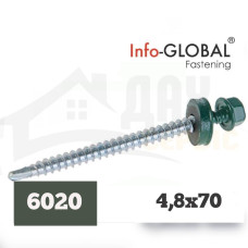 Покрівельні саморізи Info-Global 4,8 х 70 (100 шт) RAL 6020