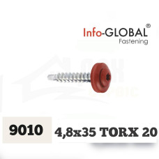 Покрівельні саморізи Info-Global 4,8 х 35 (250 шт) TORX 20 RAL 9010